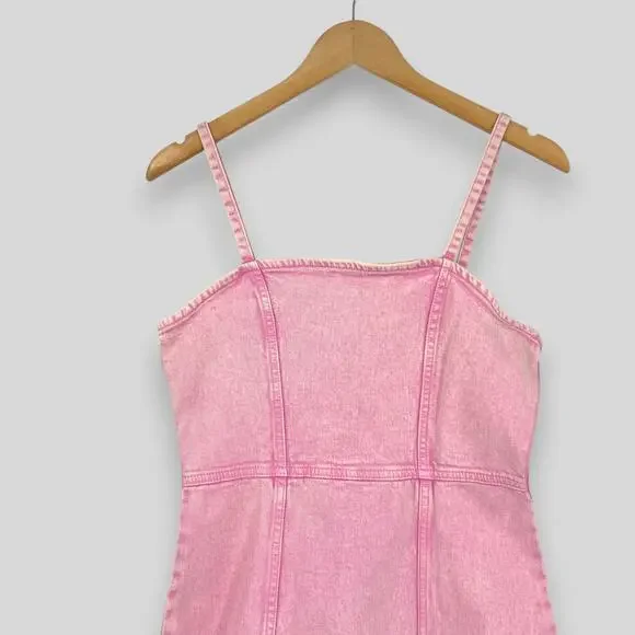 Y2k Vintage Pink Acid Wash Denim Mini Dress Size Small - Picture 3 of 6